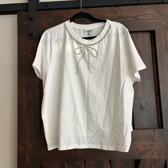 a new day Tops - a new day x Target White Short Sleeve Top Bow Silver Rhinestone Beaded Neckline